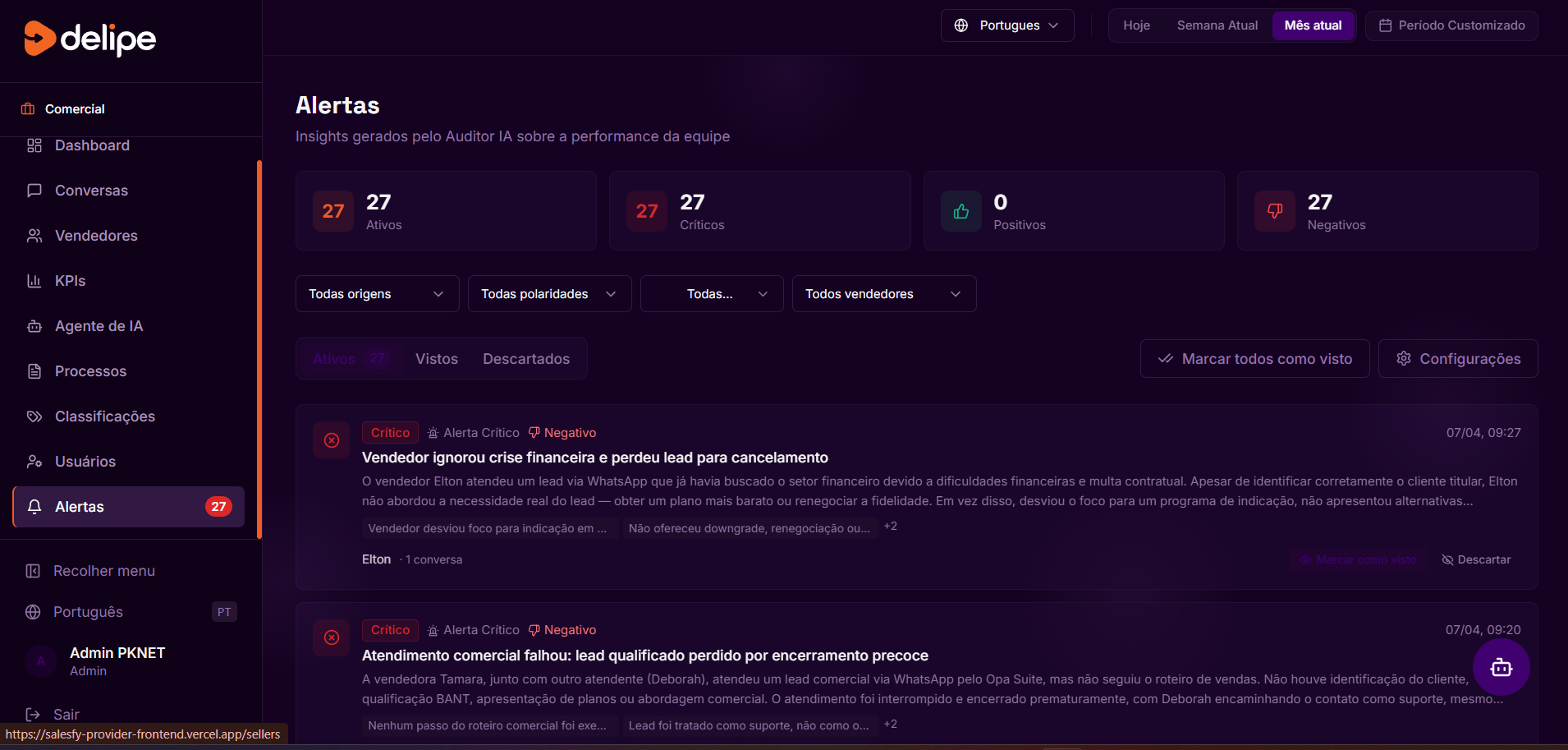 Alertas Operacionais